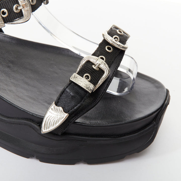 TOGA PULLA black leather strappy western buckle platform sandals EU39