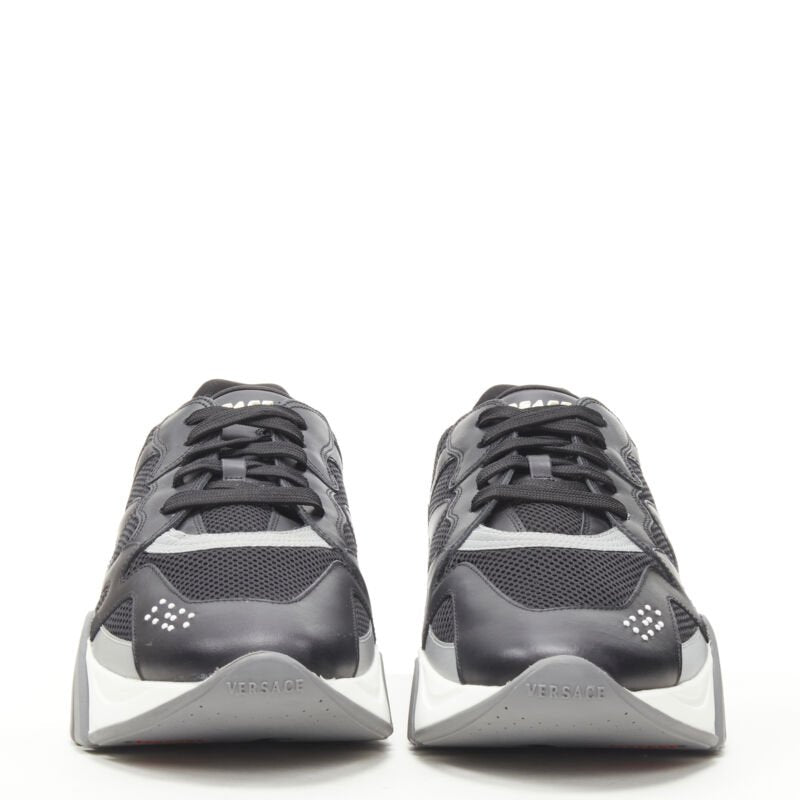 VERSACE Squalo black leather mesh chunky sneakers D41 EU45 US12