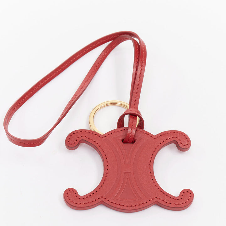 CELINE red smooth calfskin Triomphe gold hardware keyring bag charm