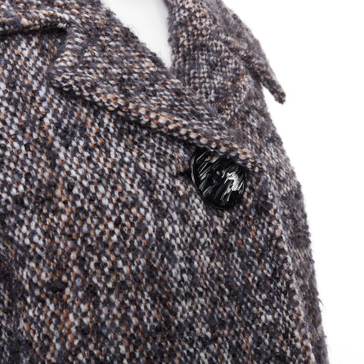 PRADA 2017 speckled wool tweed red bead embellishment hem long coat IT38 XS