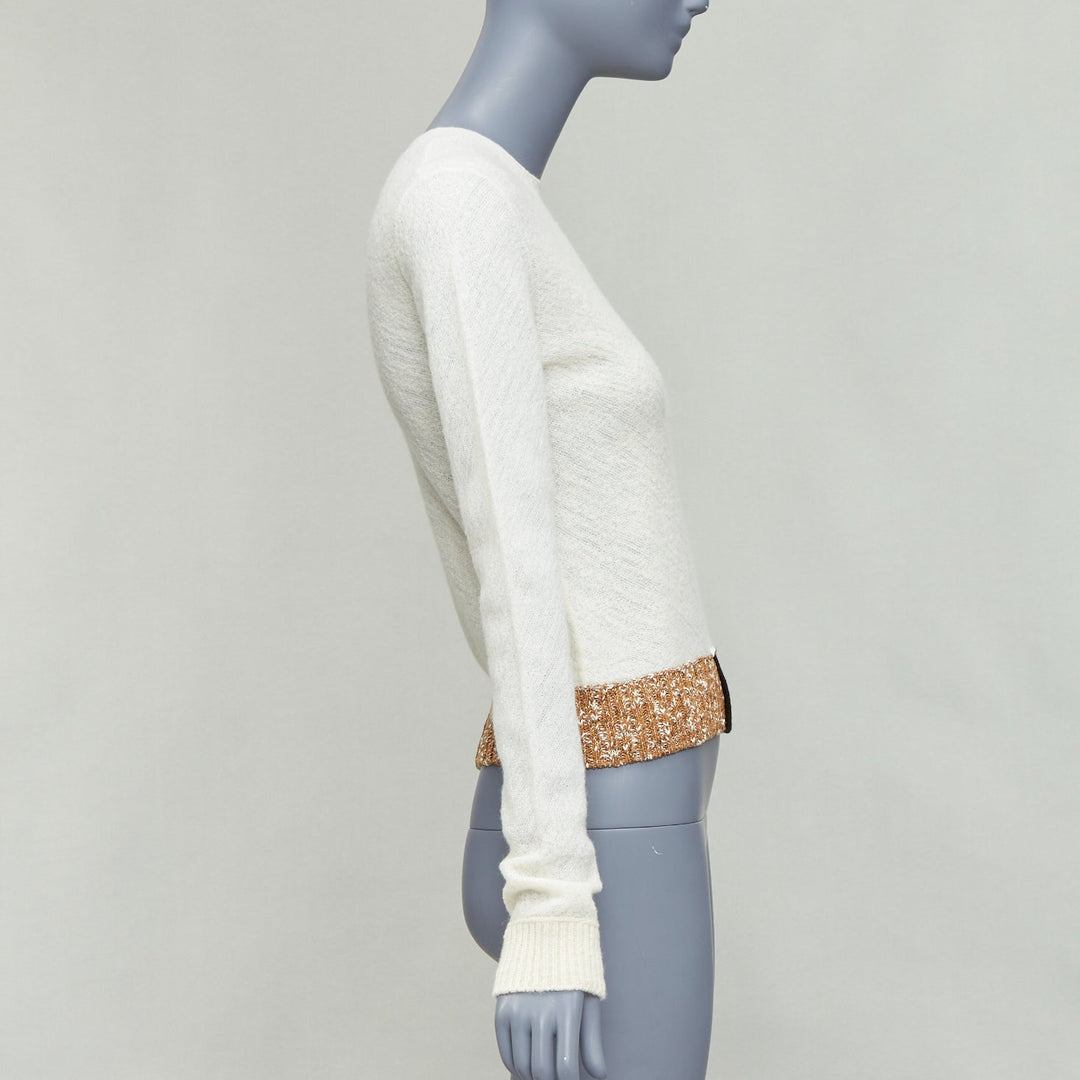 OLD CELINE Phoebe Philo cream black wool colorblock hem sweater XS