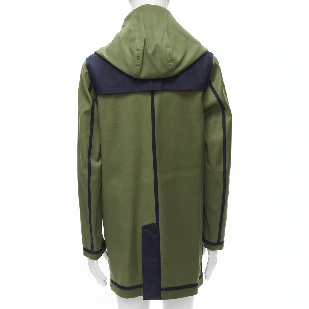 VALENTINO Reversible green navy cotton poplin oversized collar mid coat EU48 M