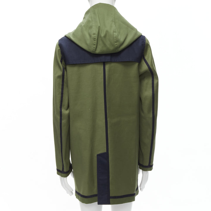 VALENTINO Reversible green navy cotton poplin oversized collar mid coat EU48 M