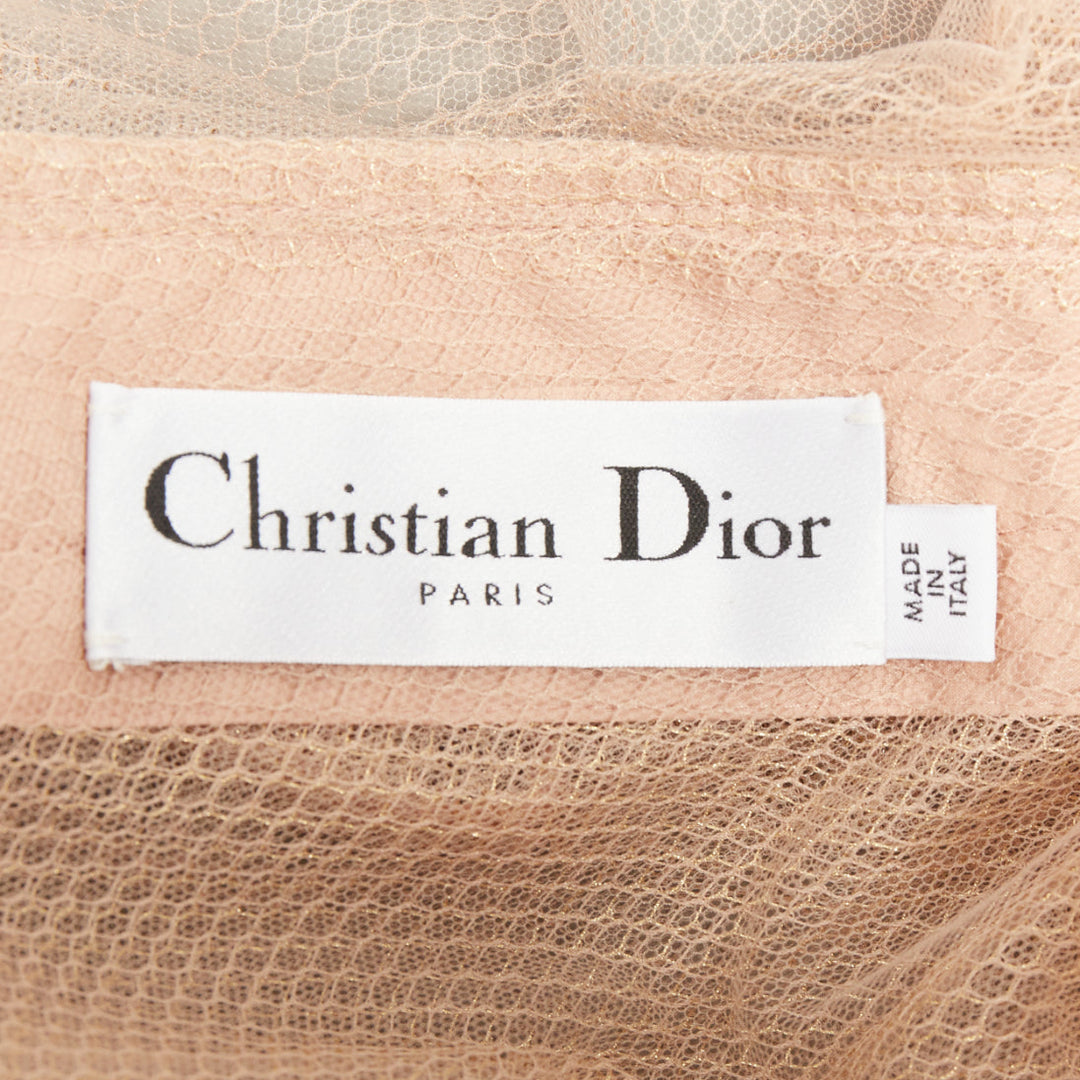 DIOR 2020 beige metallic mesh overlay sheer striped ribbed CD bomber jacket