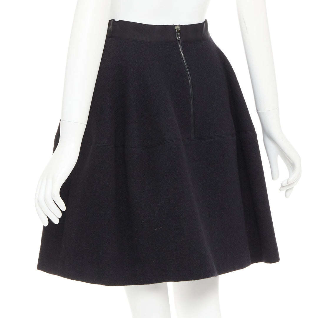 LANVIN grey wool blend black waistband constructed bell shaped skirt FR34 XS
