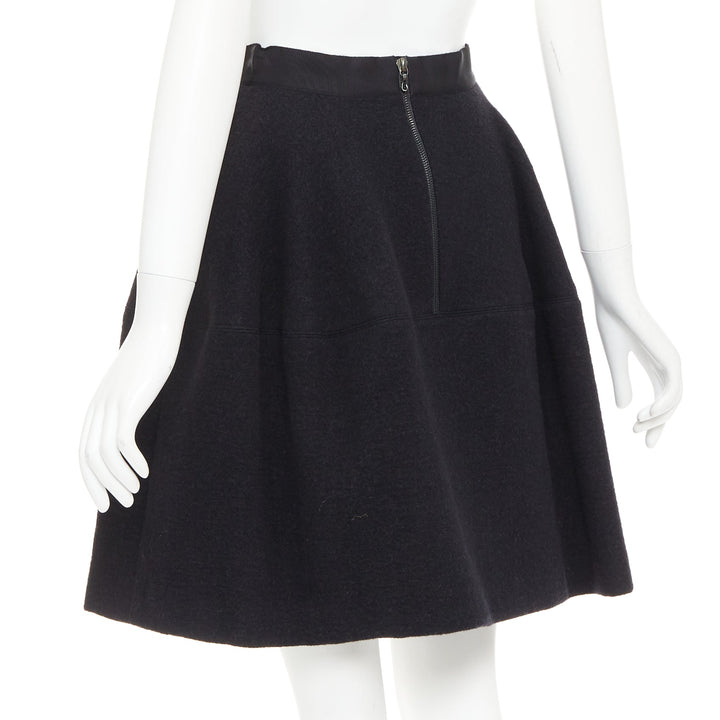 LANVIN grey wool blend black waistband constructed bell shaped skirt FR34 XS