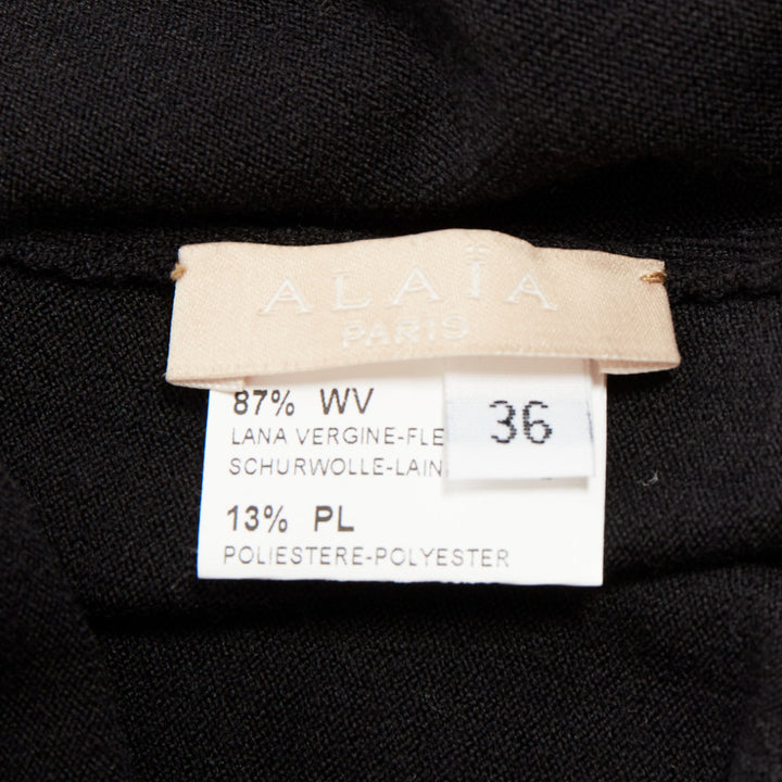 ALAIA black virgin wool blend V-neck bodysuit sweater leotard top FR36 S