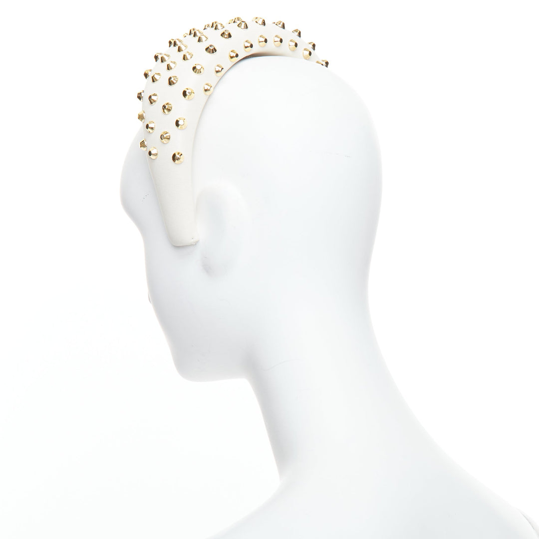 PRADA white leather gold studded padded Alice headband