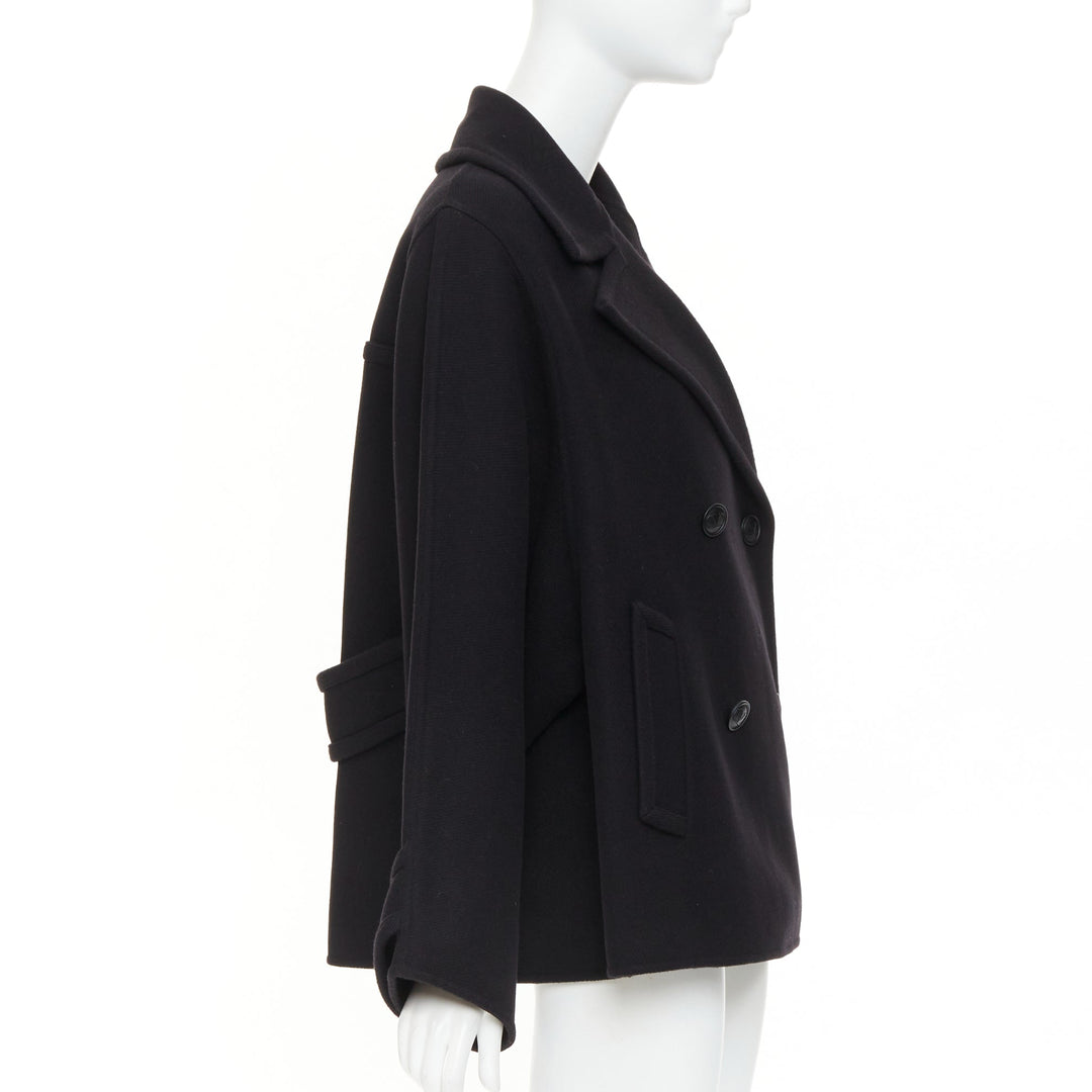 VALENTINO 2021 black wool blend boxy V logo double breasted coat IT40 S