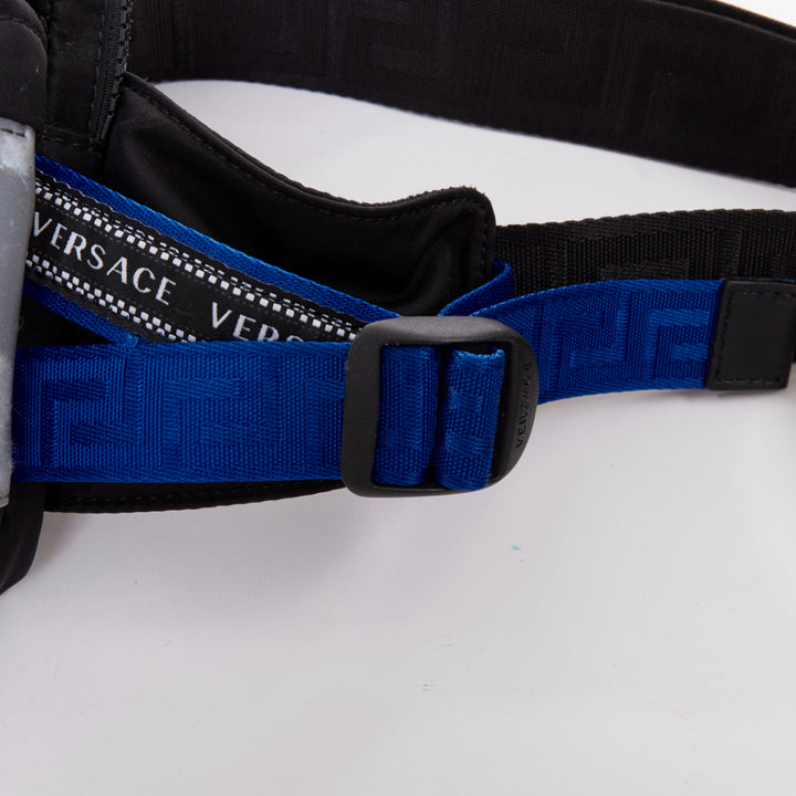 VERSACE reflective logo black nylon Greca strap crossbody belt waist bag