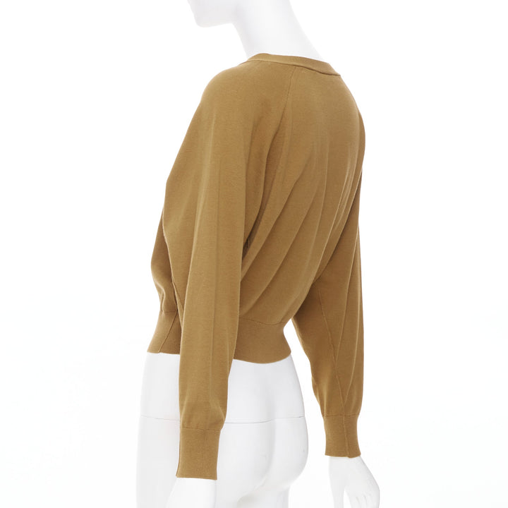DOROTHEE SCHUMACHER camel brown cotton blend deep v neck cropped cardigan US0 XS