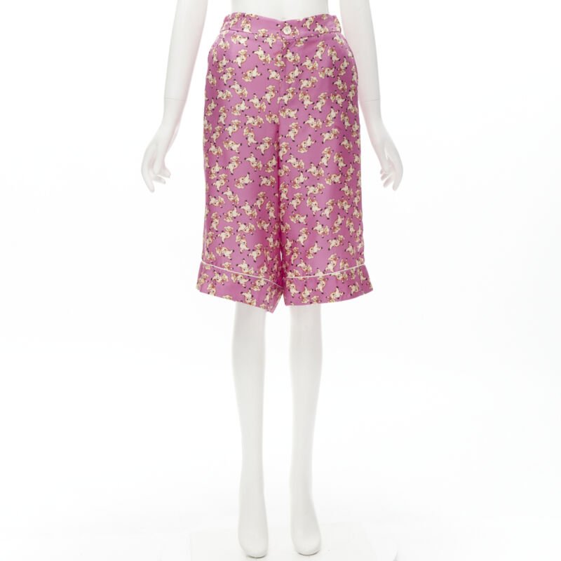 GUCCI CNY 2019 100% silk pink piggy print cropped pajama shorts IT36 XS rare