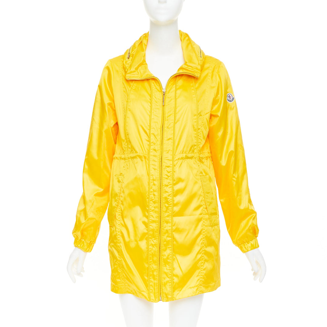 MONCLER sunshine yellow nylon patch logo technical packable rain parka XL