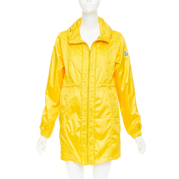 MONCLER sunshine yellow nylon patch logo technical packable rain parka XL