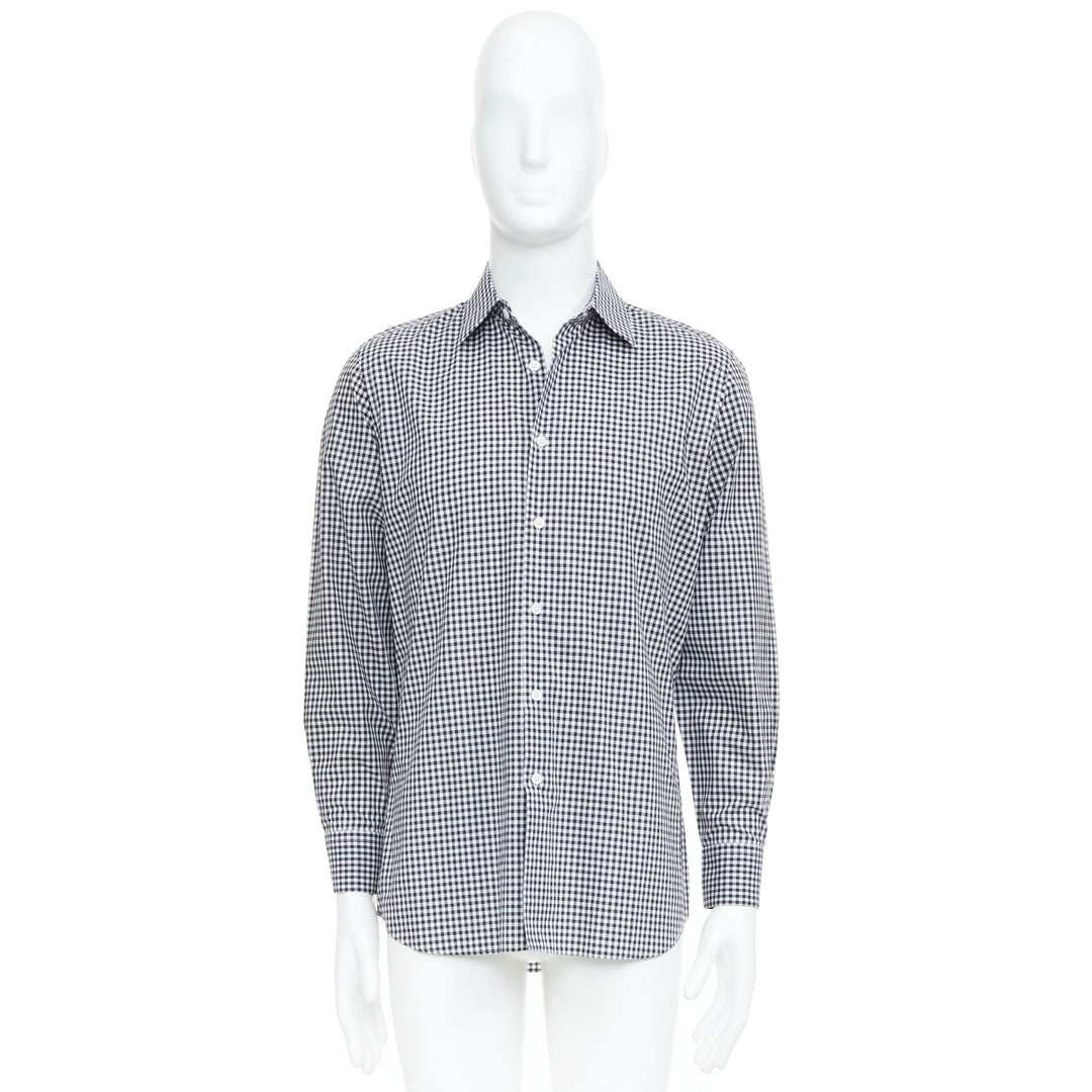 PRADA 2008 black white gingham check cotton long sleeve button shirt EU39 M
