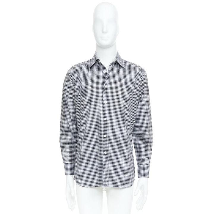 PRADA 2008 black white gingham check cotton long sleeve button shirt EU39 M