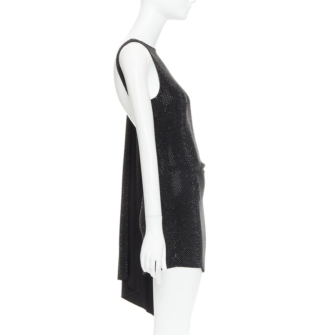 ALEXANDRE VAUTHIER black strass crystal embellished asymmetric draped mini dress