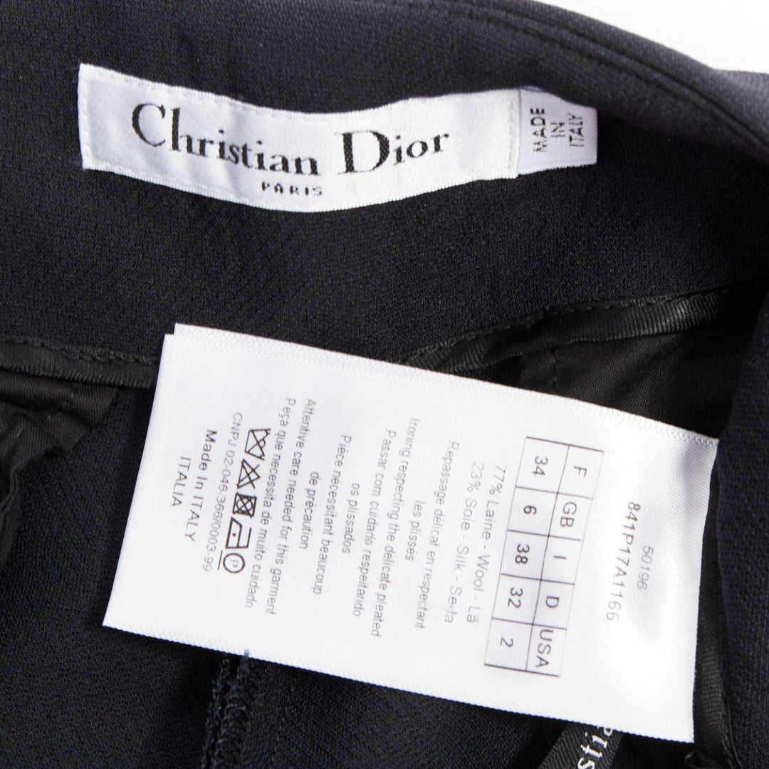 CHRISTIAN DIOR black wool silk nautical pleated front skirt FR34 XXS