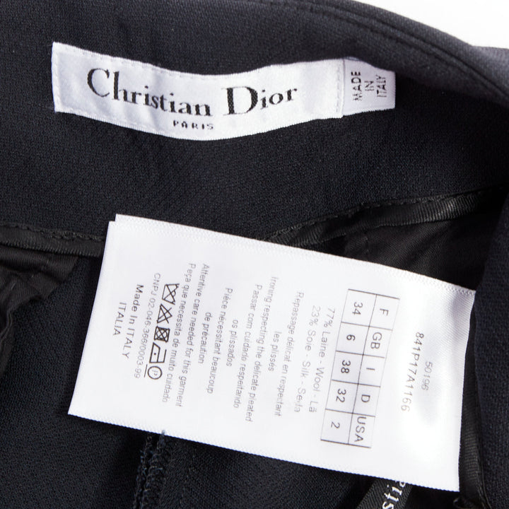 CHRISTIAN DIOR black wool silk nautical pleated front skirt FR34 XXS