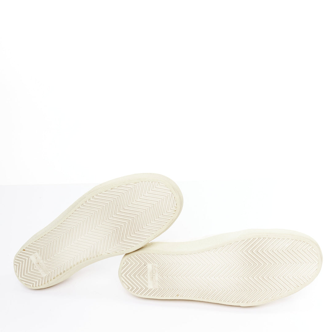 SAINT LAURENT SL/06 cream Yeah Baby embroidered canvas court sneakers EU40.5