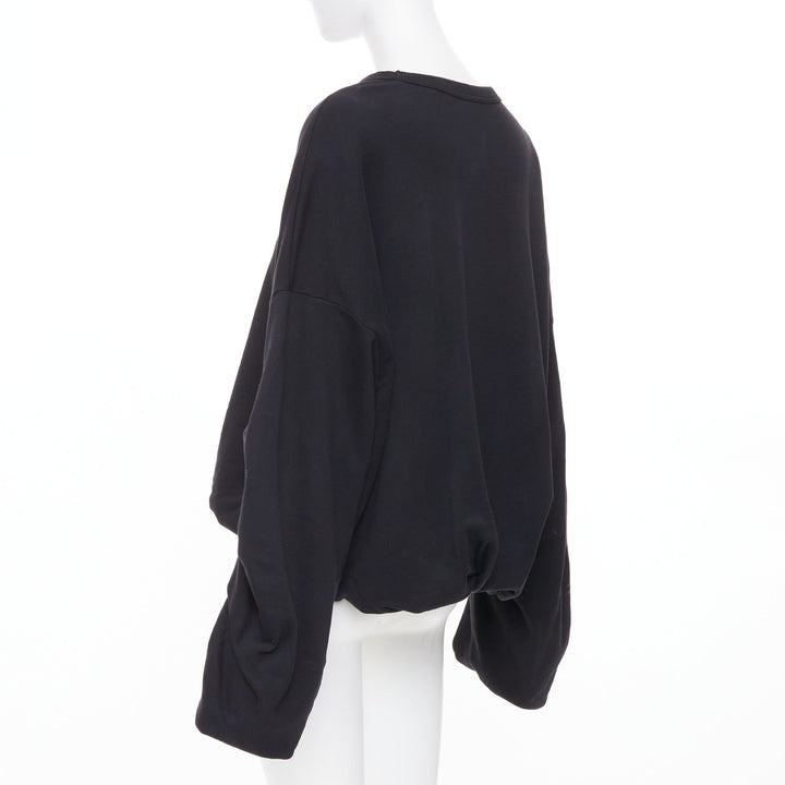 DRIES VAN NOTEN 2023 Hannett black ruched draped bubble hem cotton sweatshirt M