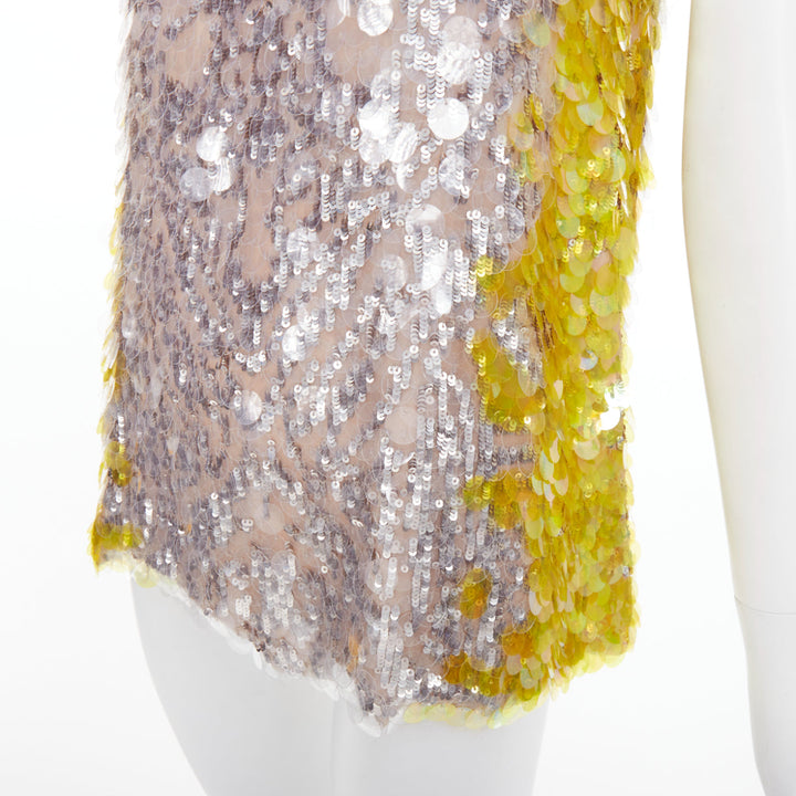 VALENTINO yellow poudre silver giallo sequined pailettes silk vest IT40 S