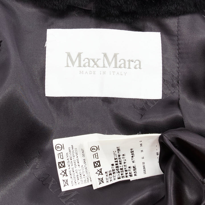MAX MARA black fur collar virgin wool cashmere belted coat IT38 XS