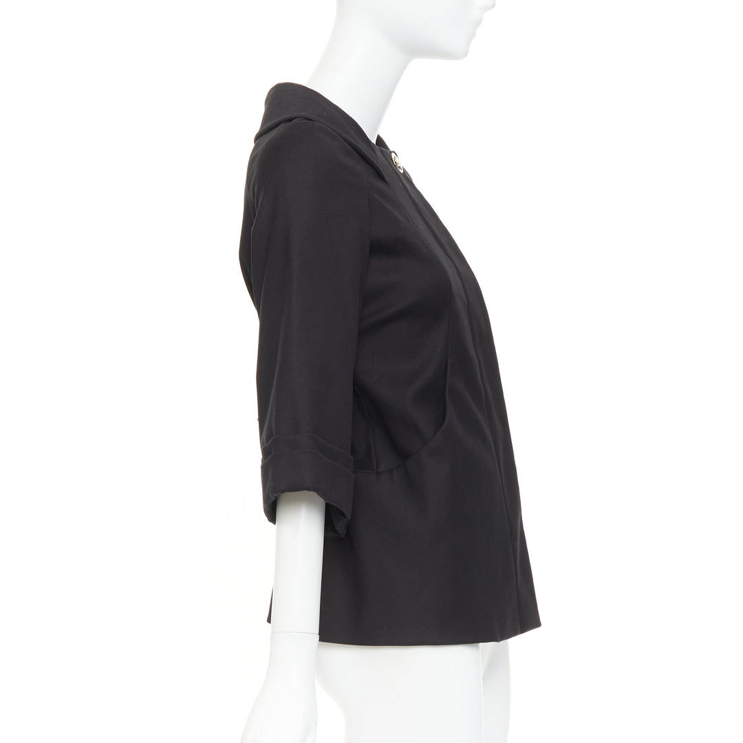 GUCCI 2007 Vintage black cotton crest logo button flared sleeves coat IT36 XXS