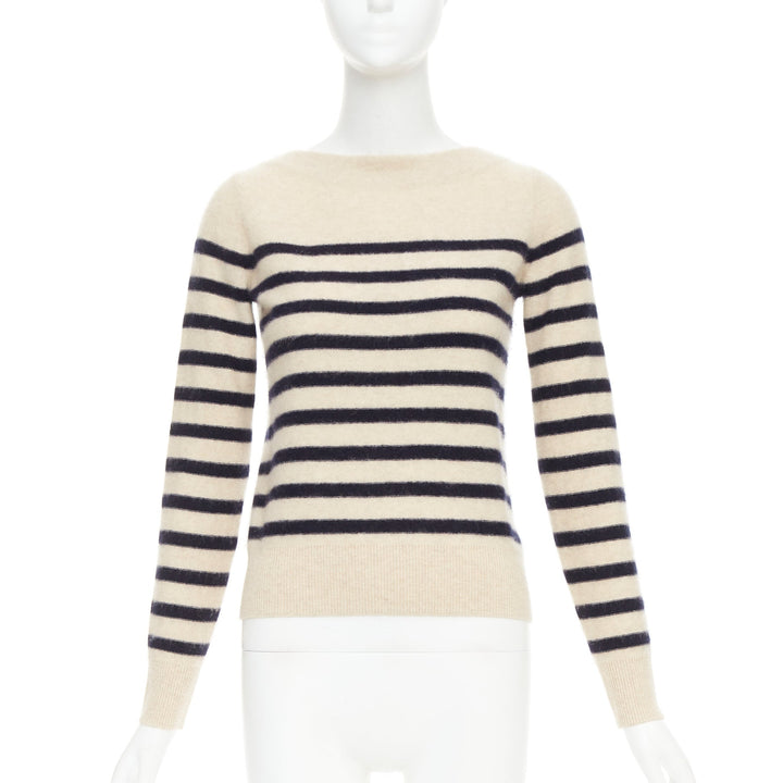 VINCE 100% cashmere Breton nautical striped long sleeve boat neck sweater XXS
