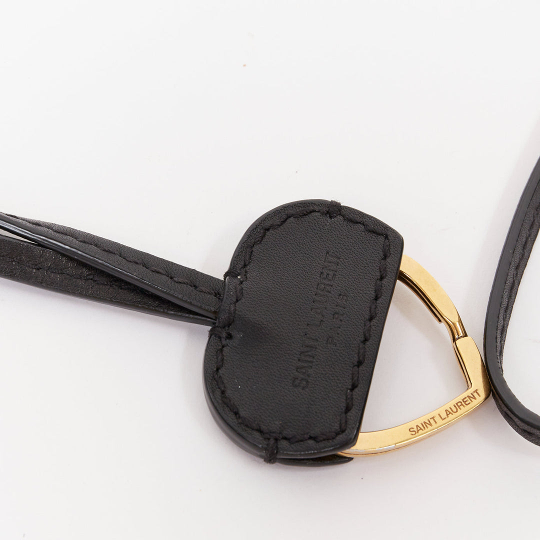 SAINT LAURENT hollow heart gold black leather lanyard pendant necklace bag charm