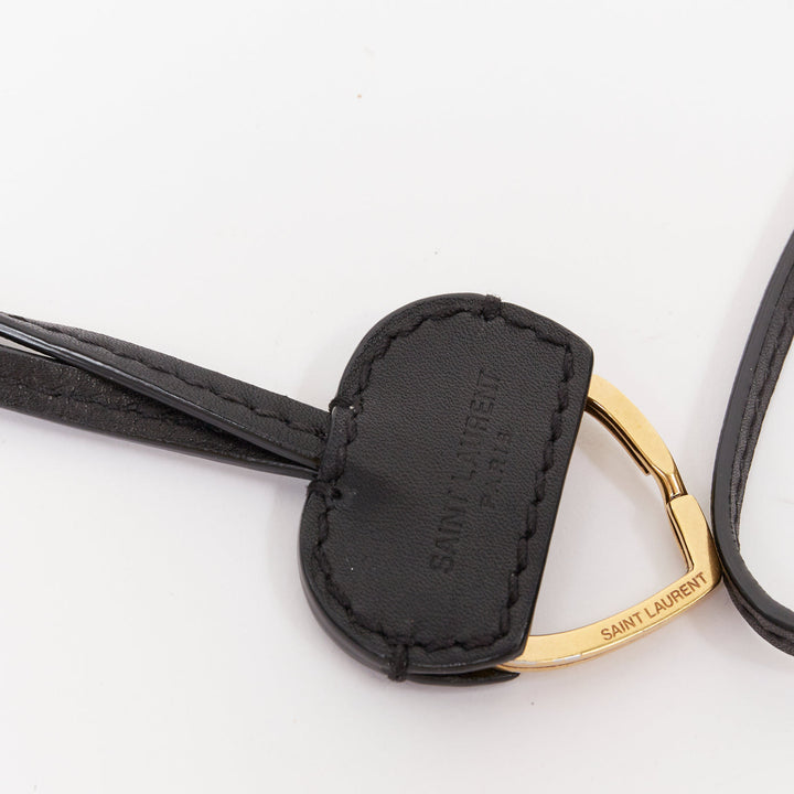 SAINT LAURENT hollow heart gold black leather lanyard pendant necklace bag charm