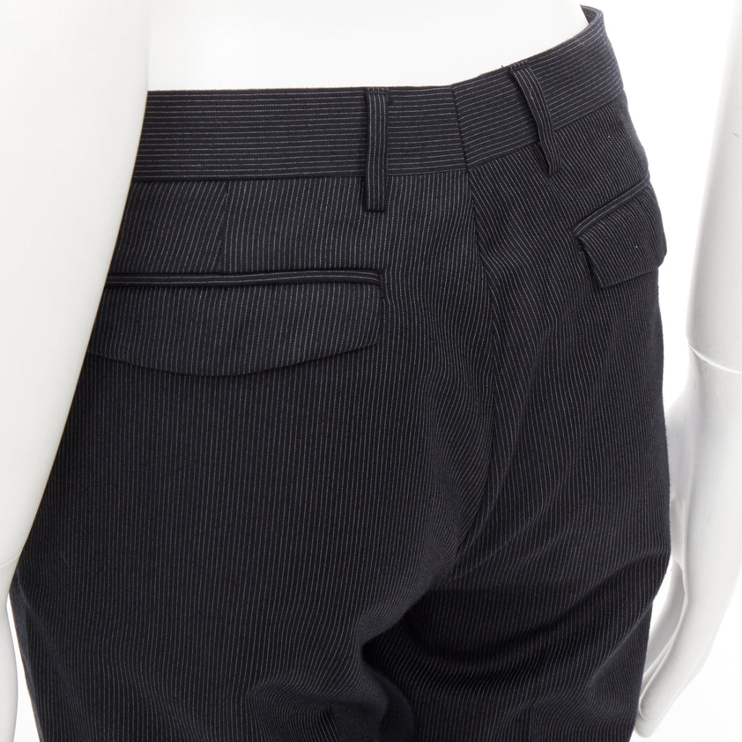 DIOR HOMME Hedi Slimane black 100% virgin wool pinsrtipe dress pants FR44 XS