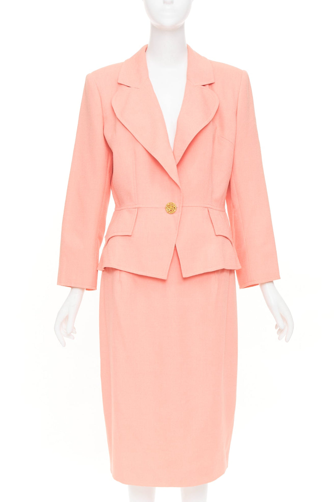 CHRISTIAN LACROIX Vintage peach single gold button wool skirt suit FR46 3XL