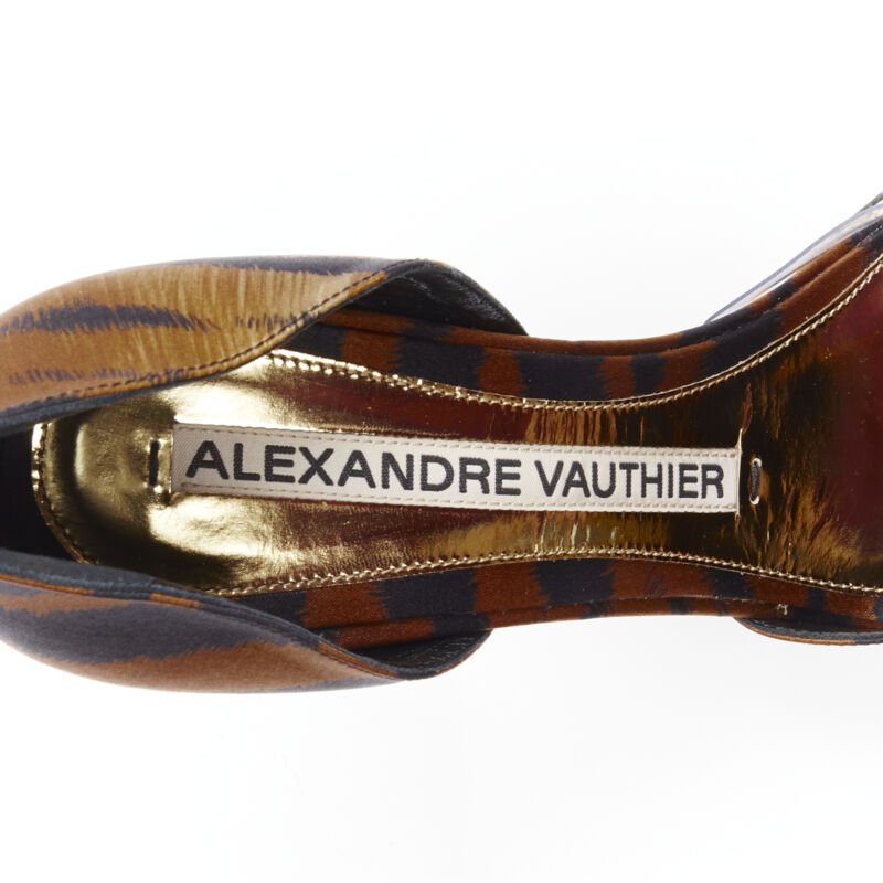 ALEXANDRE VAUTHIER Angelina brown black tiger satin stiletto pumps EU39 US9