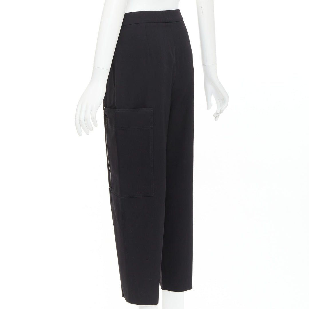 STELLA MCCARTNEY black wool twill silver zip pocketed tapered pants IT36 XXS