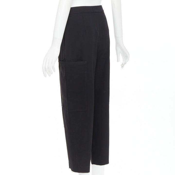 STELLA MCCARTNEY black wool twill silver zip pocketed tapered pants IT36 XXS