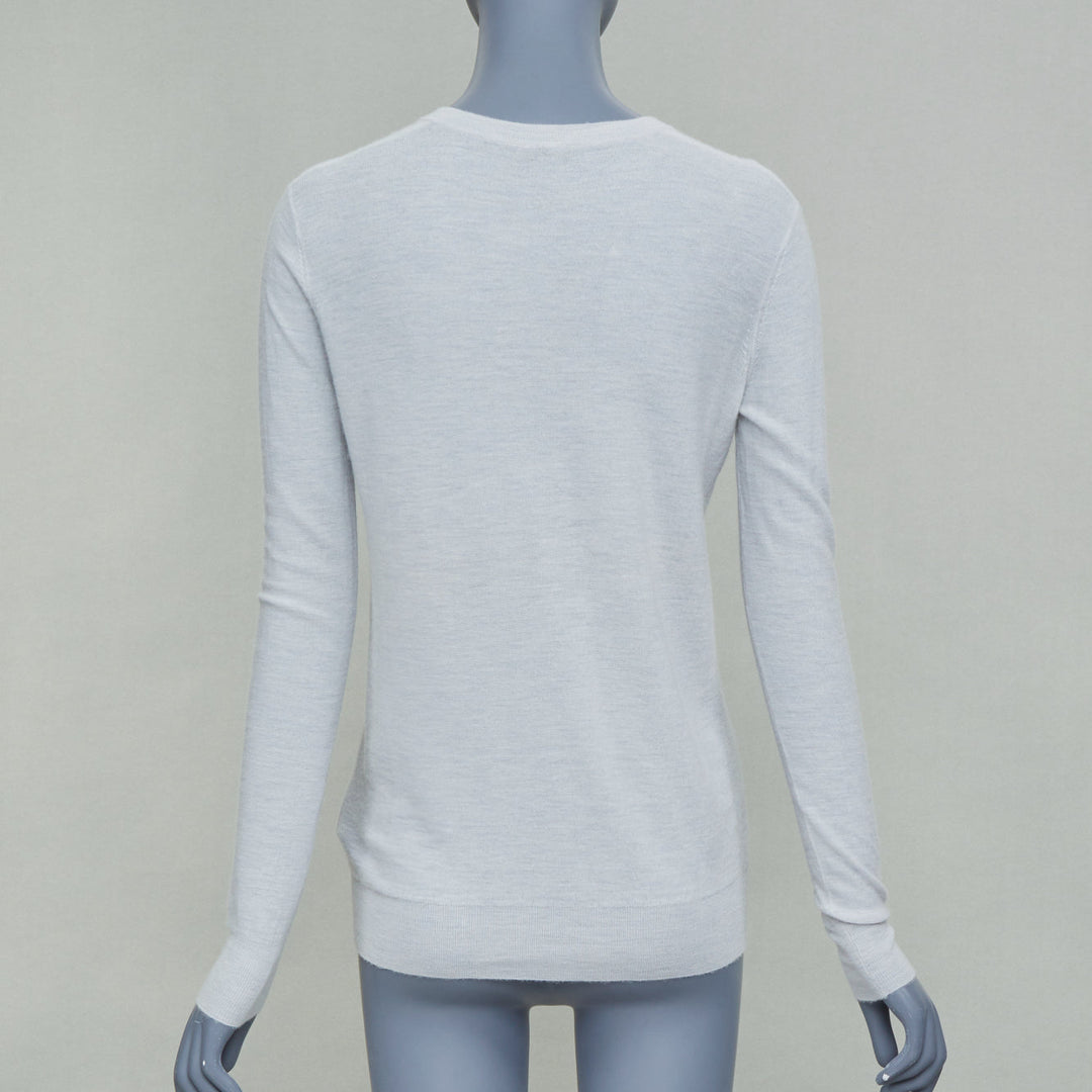 JOSEPH light grey fine knit cashmere V-neck pullover sweater XS
