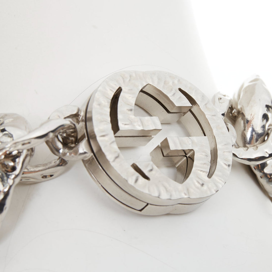 rare GUCCI 2023 Runway GG logo textured silver tone brass curb chain necklace