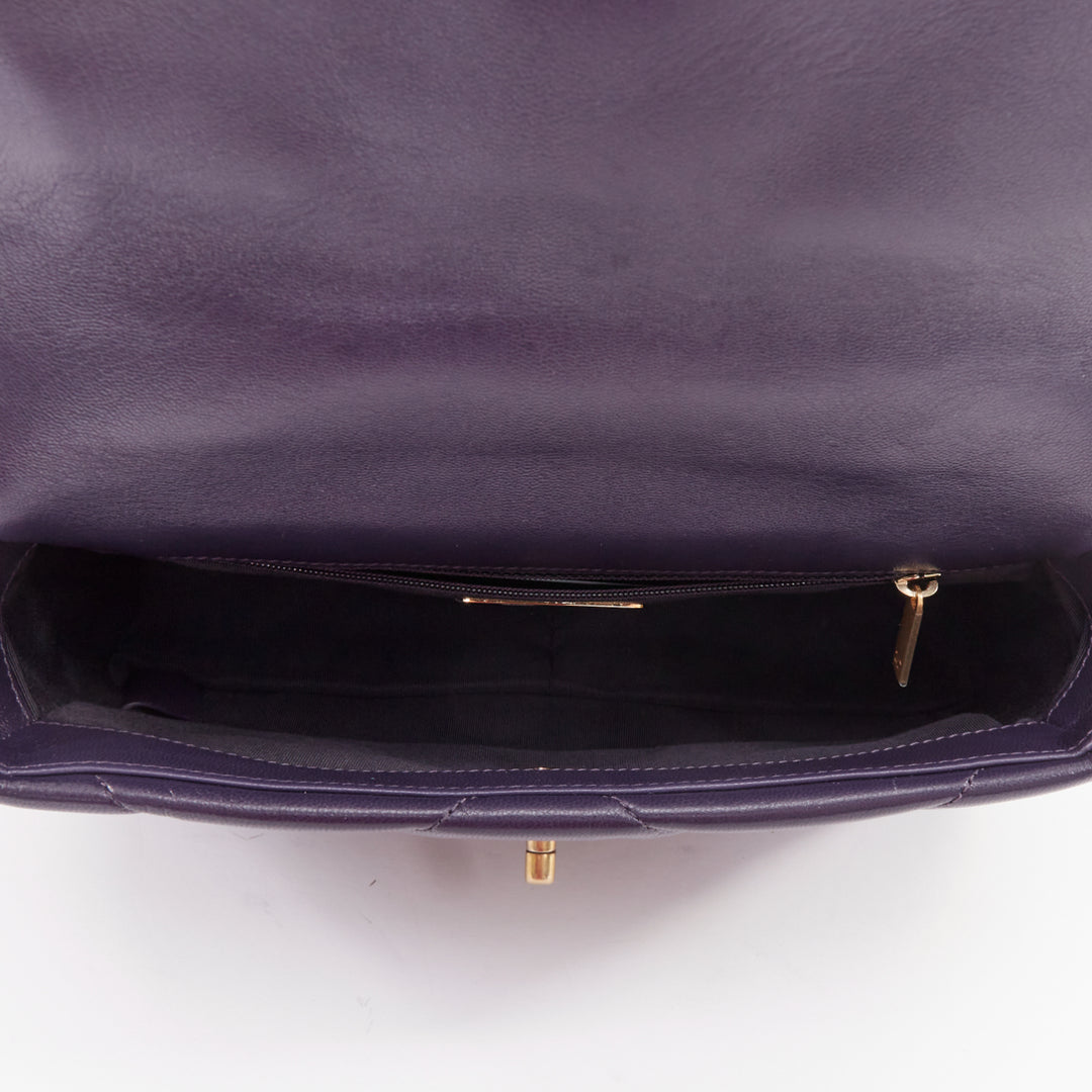 CHANEL 2020 19 Flap dark purple lambskin quilted medium flap 2 way crossbody bag