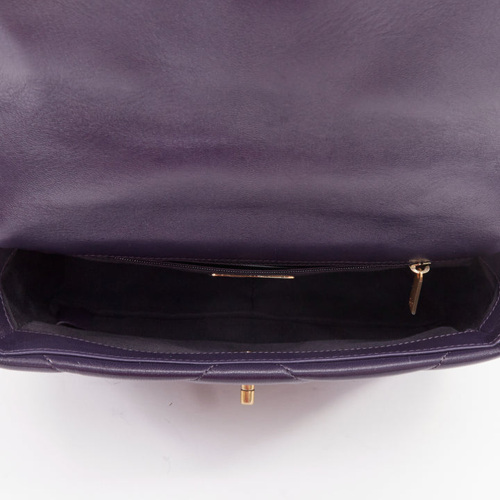 CHANEL 2020 19 Flap dark purple lambskin quilted medium flap 2 way crossbody bag