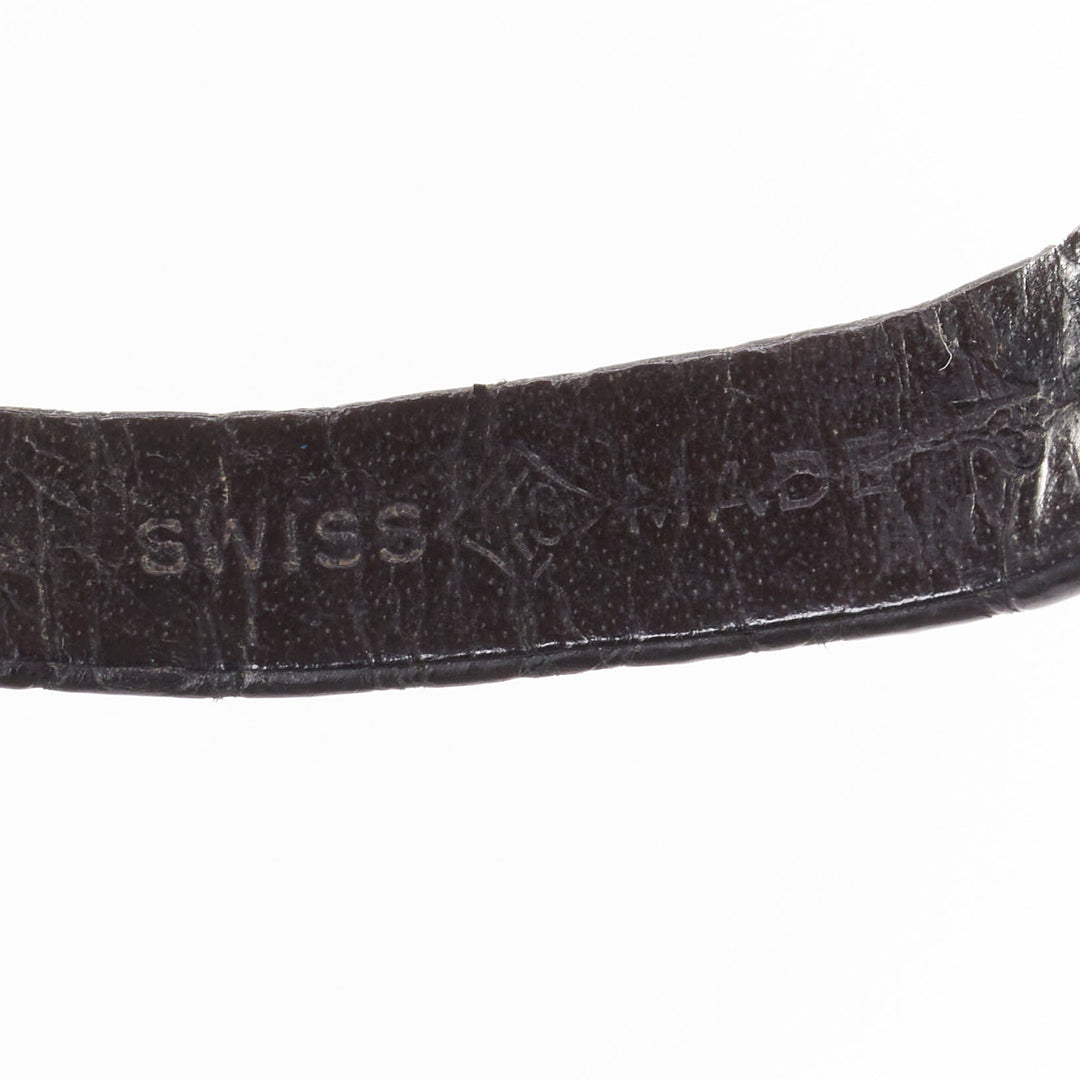 PIAGET Vintage Sunburst Possession silver face black leather logo belted watch