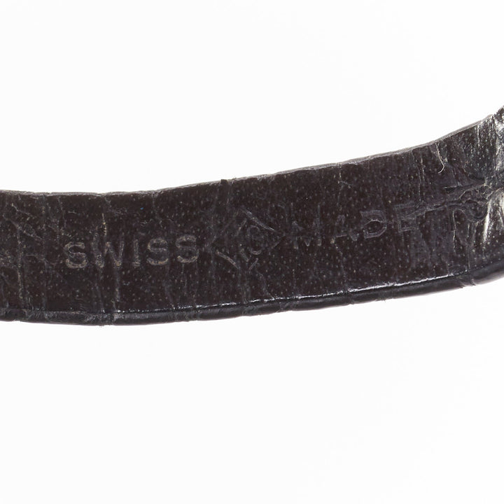 PIAGET Vintage Sunburst Possession silver face black leather logo belted watch