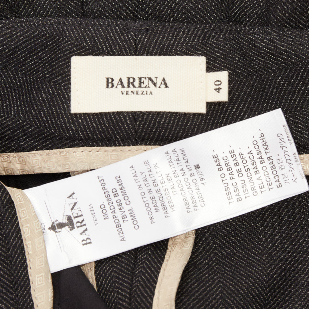 BARENA VENEZIA grey herringbone wool mid waist wide cropped trousers IT40 S