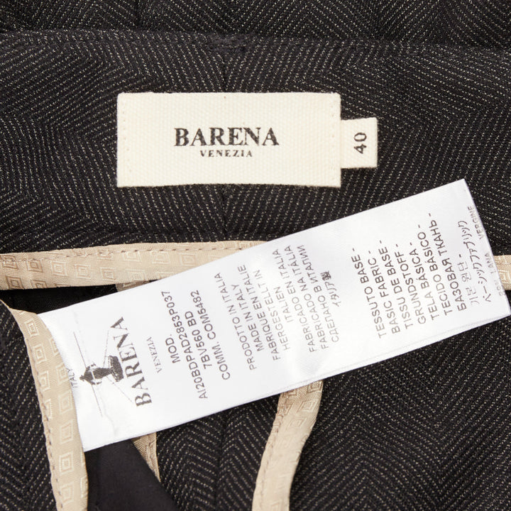 BARENA VENEZIA grey herringbone wool mid waist wide cropped trousers IT40 S