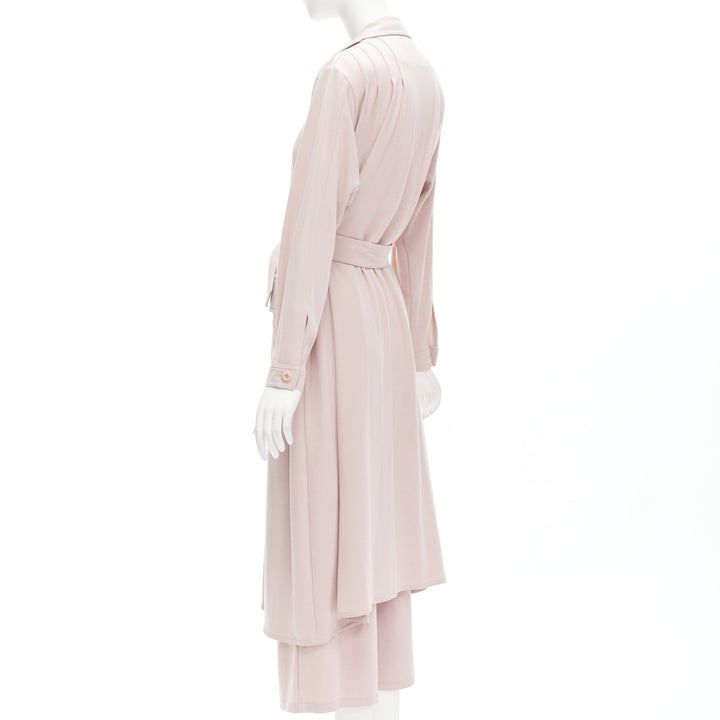 RODEBJER Odessa dusty pink belted long line robe jacket wide pants set XS