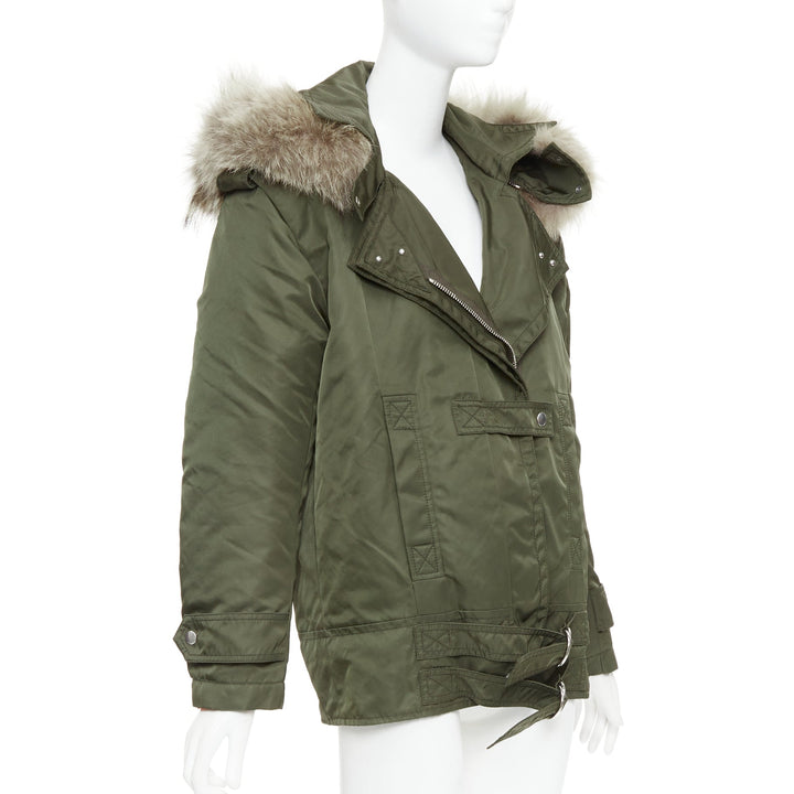 ALTUZARRA Cyprus fur trimmed hood green nylon buckled utility parka FR36 S