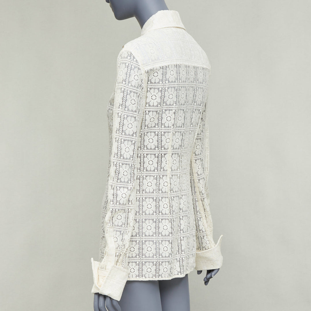 SPORTMAX Sava cream cotton retro flower crochet sheer shirt XS