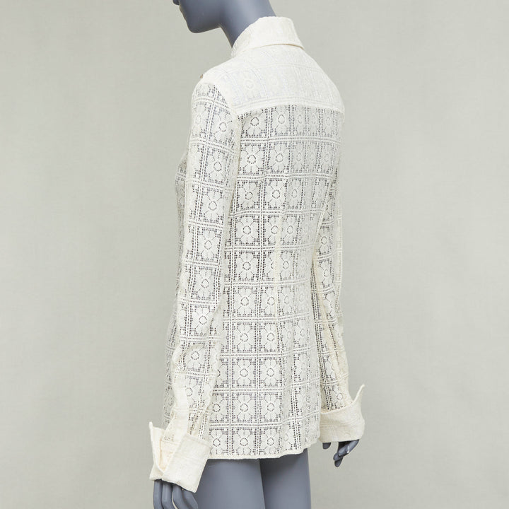 SPORTMAX Sava cream cotton retro flower crochet sheer shirt XS