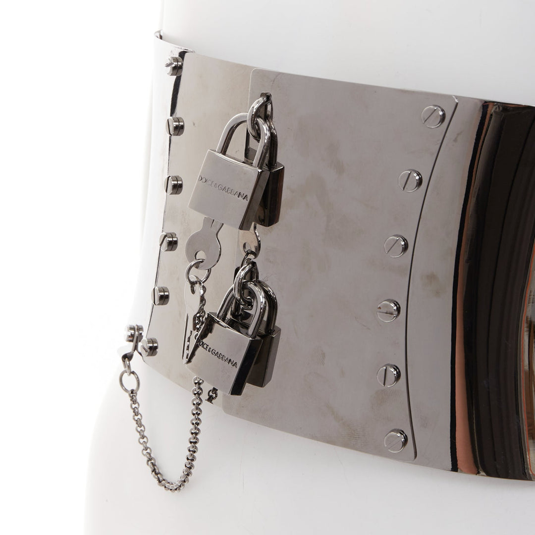rare DOLCE GABBANA silver chrome metal double lock corset waist belt Beyonce