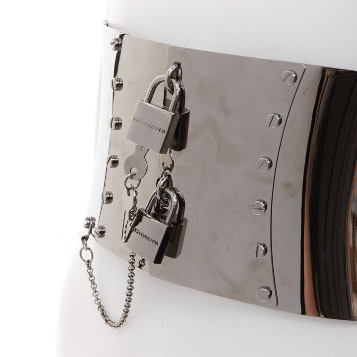 rare DOLCE GABBANA silver chrome metal double lock corset waist belt Beyonce